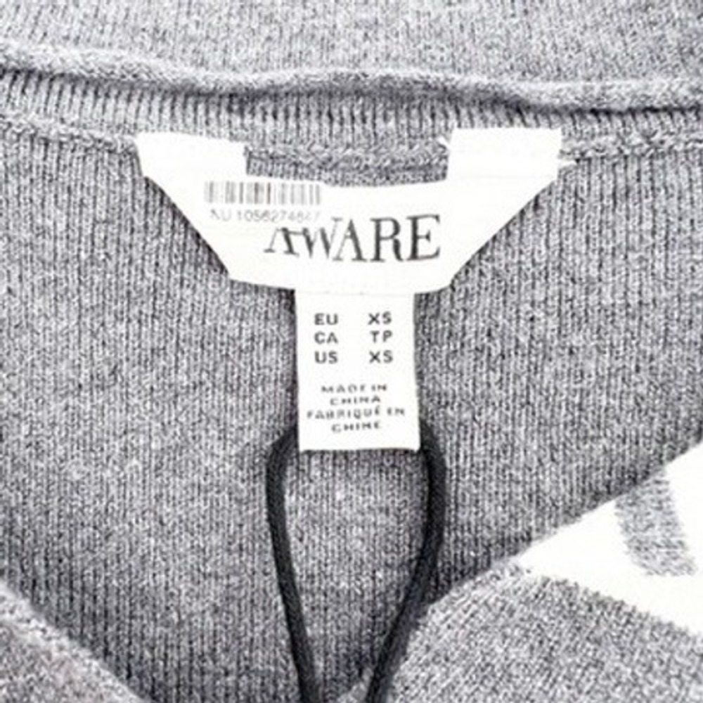 anthro Women's Charcoal Gray White Stripe Collared Quarter Zip Sweater XS - Picture 4 of 6